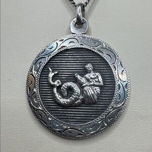 Sterling silver Aquarius zodiac astrology pendant Neptune Poseidon Pcafina 22.4g